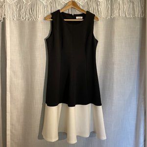 Calvin Klein High-Neck A-Line Dress, Black and White, Size 12